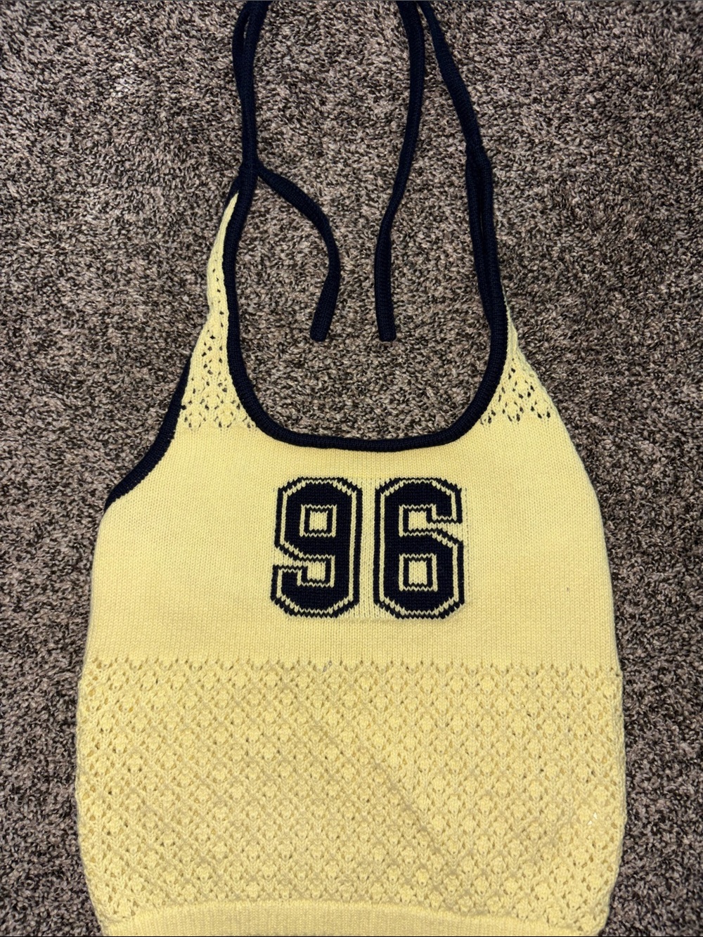 PacSun Yellow Halter Knit Tank with Navy Trim and '96' Graphic